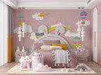 Pink Rainbow Balloon Wallpaper : Clouds And Stars Kids Mural - View 3