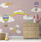 Pink Rainbow Balloon Wallpaper : Clouds And Stars Kids Mural - View 4