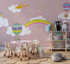Pink Rainbow Balloon Wallpaper : Clouds And Stars Kids Mural - View 5