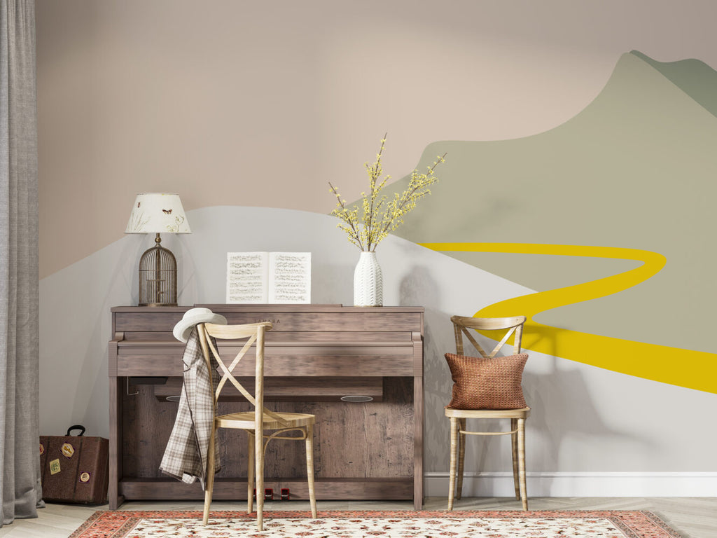 Boho Mountain Wallpaper : Minimal Sage And Yellow Hills Mural - View 5