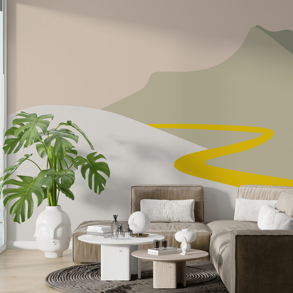 Boho Mountain Wallpaper : Minimal Sage And Yellow Hills Mural