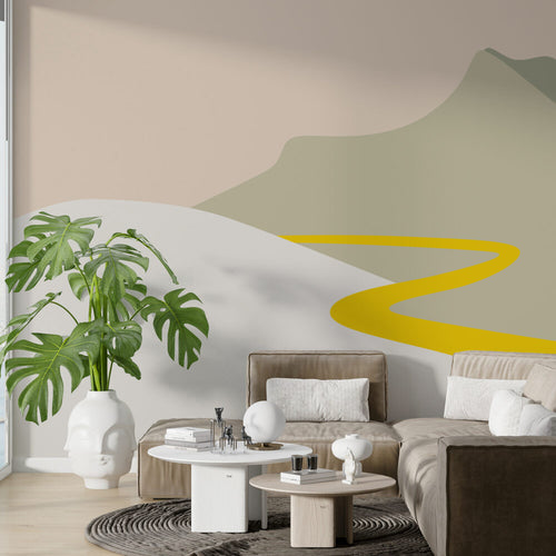 Boho Mountain Wallpaper : Minimal Sage And Yellow Hills Mural