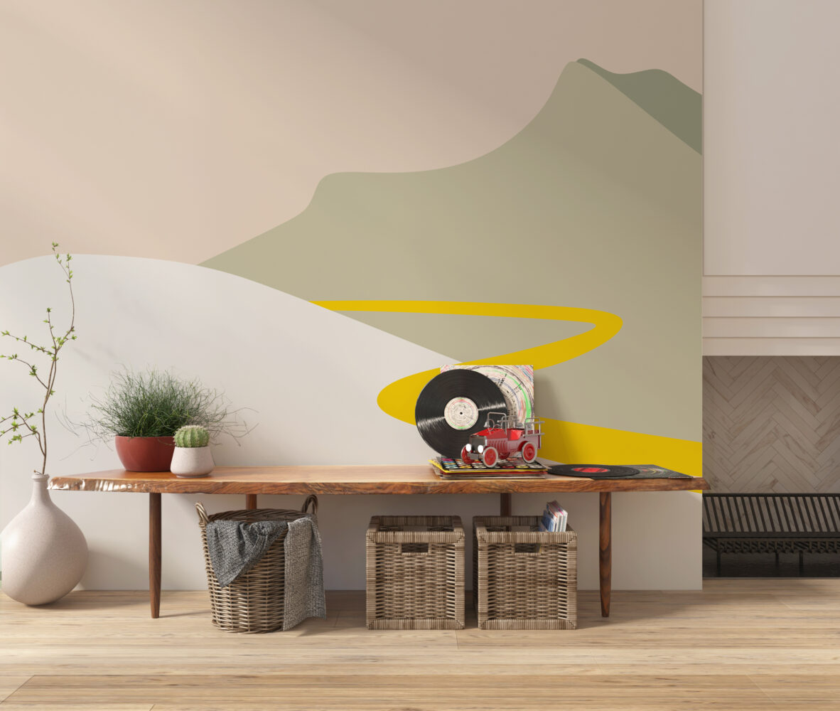 Boho Mountain Wallpaper : Minimal Sage And Yellow Hills Mural - View 6