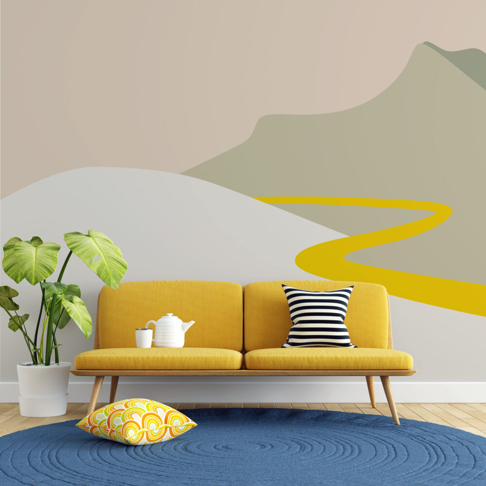 Boho Mountain Wallpaper : Minimal Sage And Yellow Hills Mural - View 4