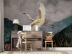 Flying Crane Wallpaper : Dark Mountain Landscape Mural - View 5