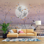 Moonlight Crane Wallpaper : Lilac Chinoiserie Blossom Mural - View 6