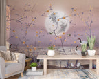 Moonlight Crane Wallpaper : Lilac Chinoiserie Blossom Mural - View 5