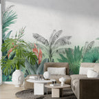 Green Palm Wallpaper : Watercolor Tropical Jungle Mural