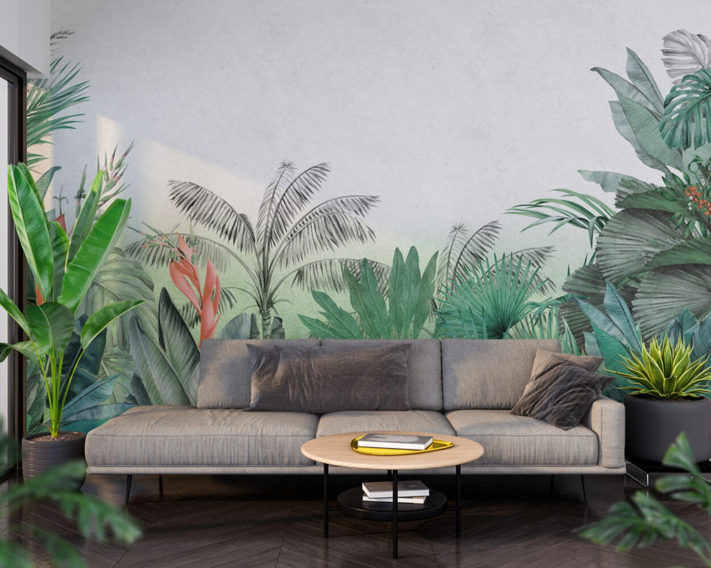 Green Palm Wallpaper : Watercolor Tropical Jungle Mural - View 3