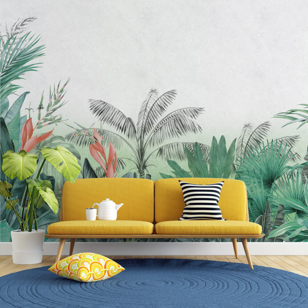 Green Palm Wallpaper : Watercolor Tropical Jungle Mural - View 4