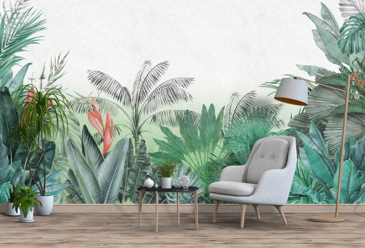 Green Palm Wallpaper : Watercolor Tropical Jungle Mural - View 5
