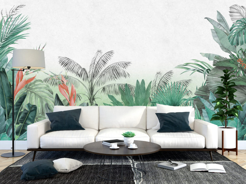 Green Palm Wallpaper : Watercolor Tropical Jungle Mural - View 6