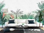 Green Palm Wallpaper : Watercolor Tropical Jungle Mural - View 6