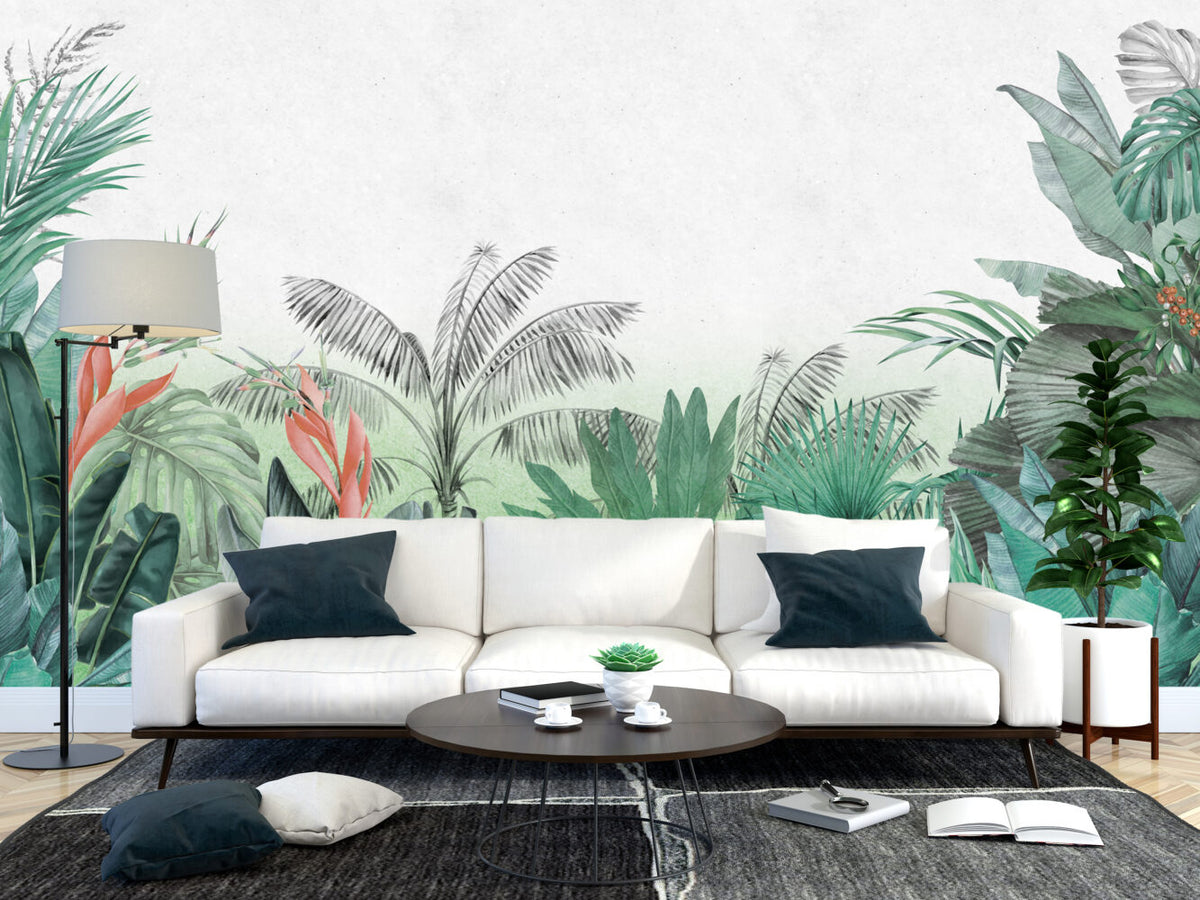 Green Palm Wallpaper : Watercolor Tropical Jungle Mural - View 6