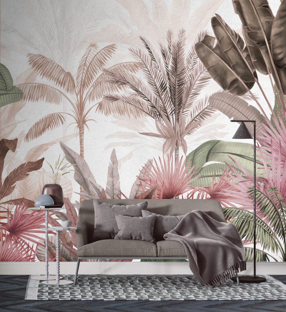 Terracotta Palm Wallpaper : Warm Tropical Jungle Mural - View 6