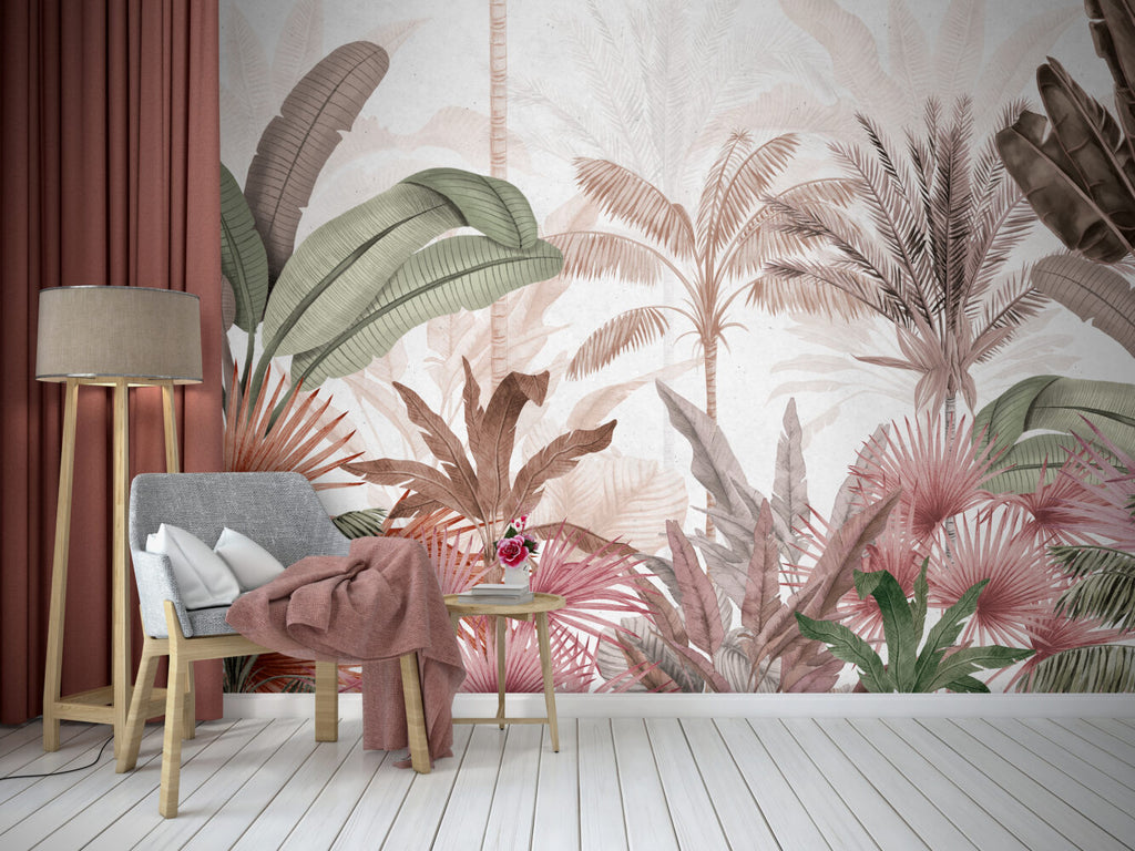Terracotta Palm Wallpaper : Warm Tropical Jungle Mural - View 3