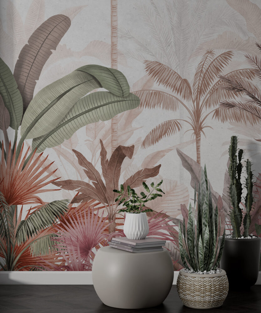Terracotta Palm Wallpaper : Warm Tropical Jungle Mural - View 5