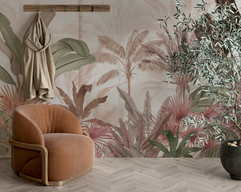Terracotta Palm Wallpaper : Warm Tropical Jungle Mural