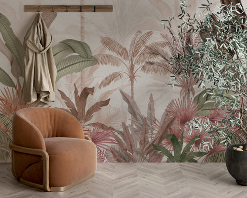 Terracotta Palm Wallpaper : Warm Tropical Jungle Mural
