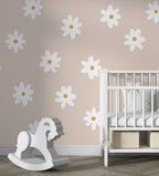 White Daisy Wallpaper : Simple Flowers On Beige Pattern - View 4