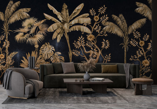 Black Gold Palm Wallpaper : Golden Tropical Jungle Mural
