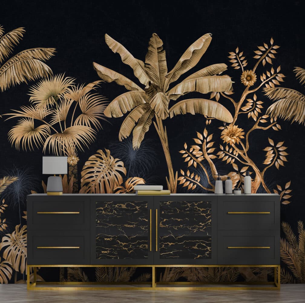 Black Gold Palm Wallpaper : Golden Tropical Jungle Mural - View 5