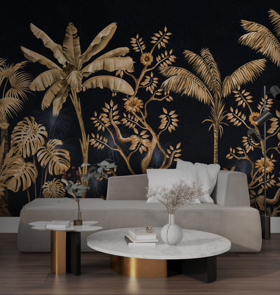 Black Gold Palm Wallpaper : Golden Tropical Jungle Mural - View 6