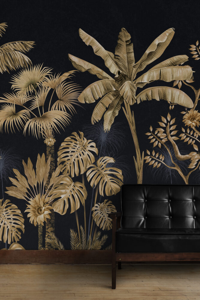 Black Gold Palm Wallpaper : Golden Tropical Jungle Mural - View 4