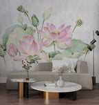 Pink Lotus Wallpaper : Watercolor Lotus Pond Mural