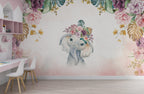 Baby Elephant Wallpaper : Floral Crown Watercolor Nursery Mural - View 4