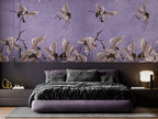 Purple Crane Wallpaper : Distressed Lilac Flying Birds Mural - View 5