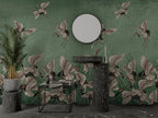 Green Crane Wallpaper : Distressed Sage Flying Birds Mural - View 3