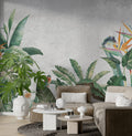 Banana Leaf Wallpaper : Tropical Plants And Kingfisher Mural