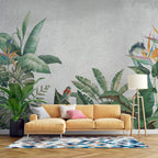 Banana Leaf Wallpaper : Tropical Plants And Kingfisher Mural - View 3