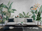 Banana Leaf Wallpaper : Tropical Plants And Kingfisher Mural - View 4