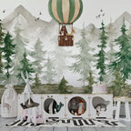 Balloon Forest Wallpaper : Watercolor Pine Trees Kids Mural - View 6