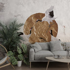 Gold Sun Crane Wallpaper : Japanese Bird And Gold Leaf Mural - View 3