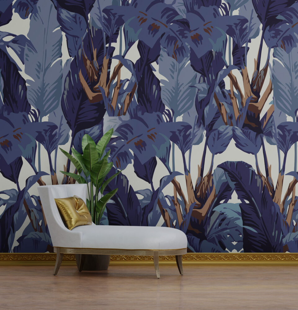 Purple Tropical Leaf Wallpaper : Indigo Jungle Pattern - View 6