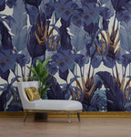 Purple Tropical Leaf Wallpaper : Indigo Jungle Pattern - View 6