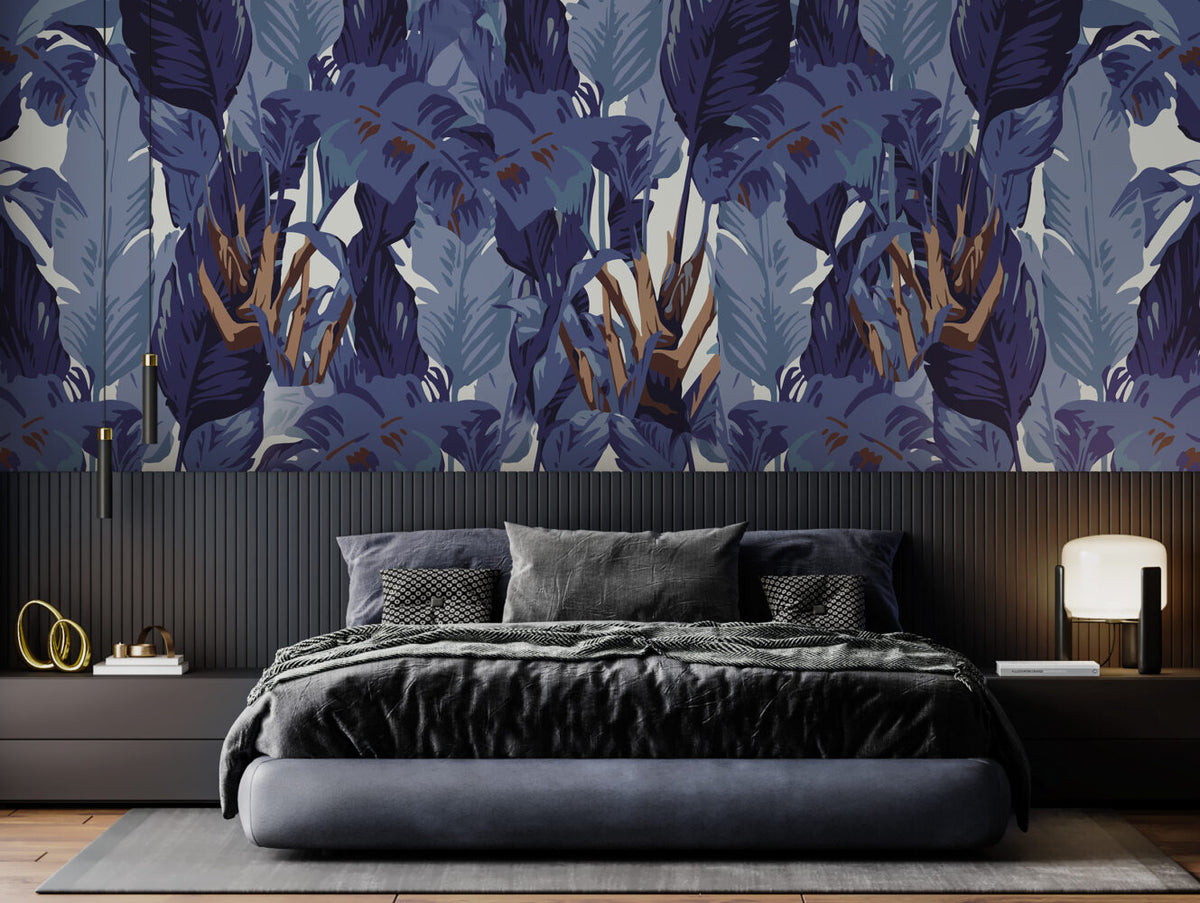 Purple Tropical Leaf Wallpaper : Indigo Jungle Pattern - View 4