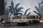 Teal Palm Wallpaper : Moody Tropical Fronds Mural - View 3