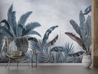 Teal Palm Wallpaper : Moody Tropical Fronds Mural - View 5