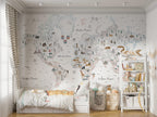 Watercolor Animal World Map Wallpaper : Landmarks Kids Mural - View 3