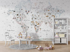 Watercolor Animal World Map Wallpaper : Landmarks Kids Mural - View 4