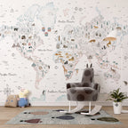 Watercolor Animal World Map Wallpaper : Landmarks Kids Mural - View 5