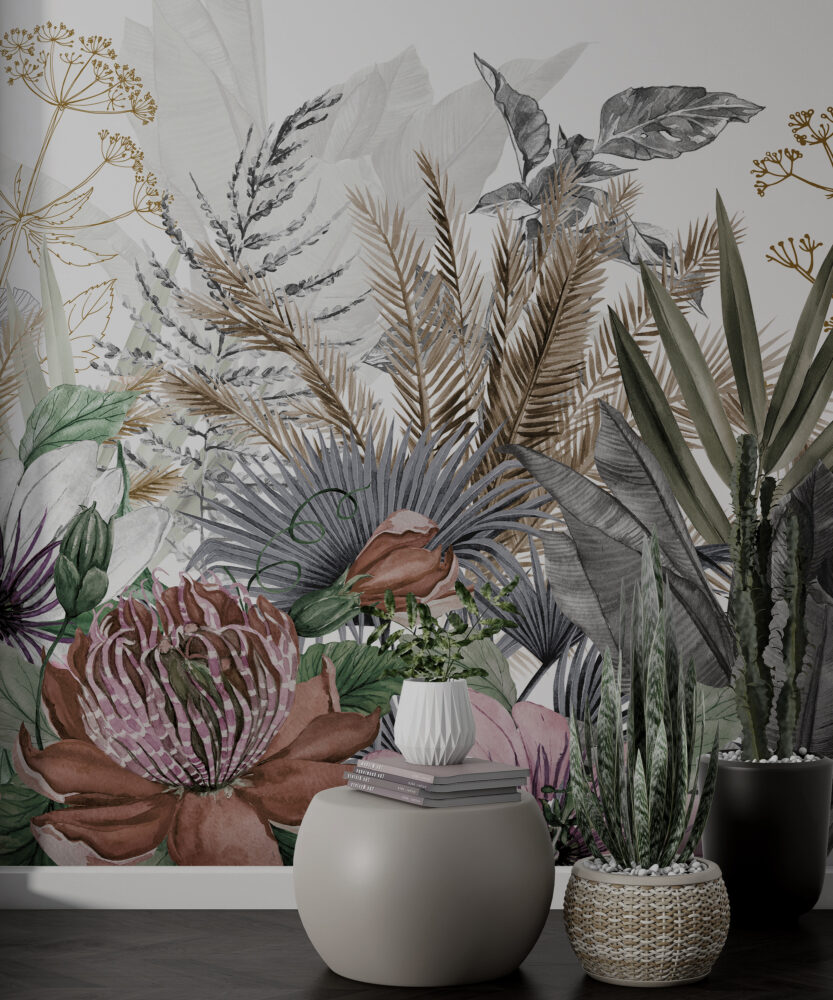 Tropical Flower Wallpaper : Purple Passionflower And Leaves Mural - View 6