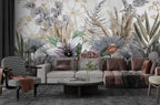 Tropical Flower Wallpaper : Purple Passionflower And Leaves Mural - View 3