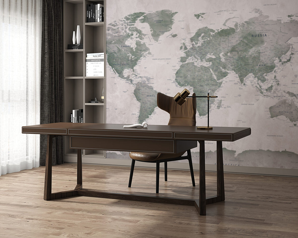 Green World Map Wallpaper : Vintage Detailed Atlas Mural - View 6