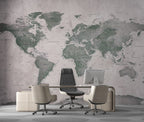 Green World Map Wallpaper : Vintage Detailed Atlas Mural - View 3
