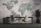 Green World Map Wallpaper : Vintage Detailed Atlas Mural - View 4